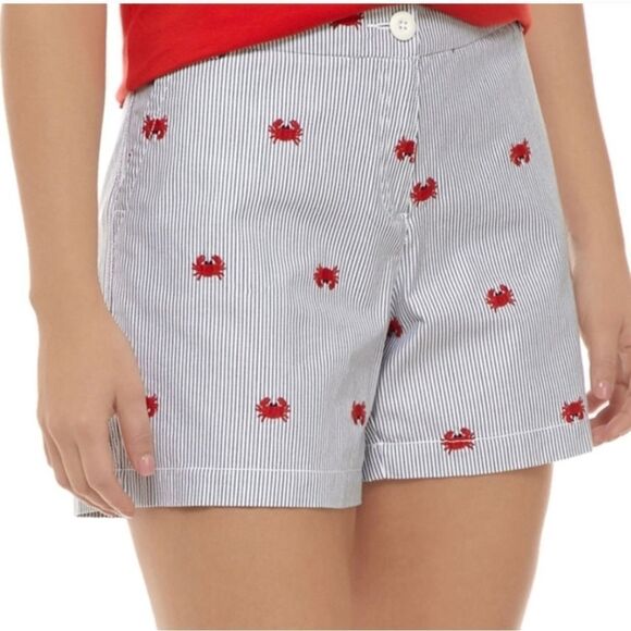 crown & ivy Pants - Crown & Ivy Striped Caroline Shorts Embroidered Crabs Nautical Style Size 14 Nwt